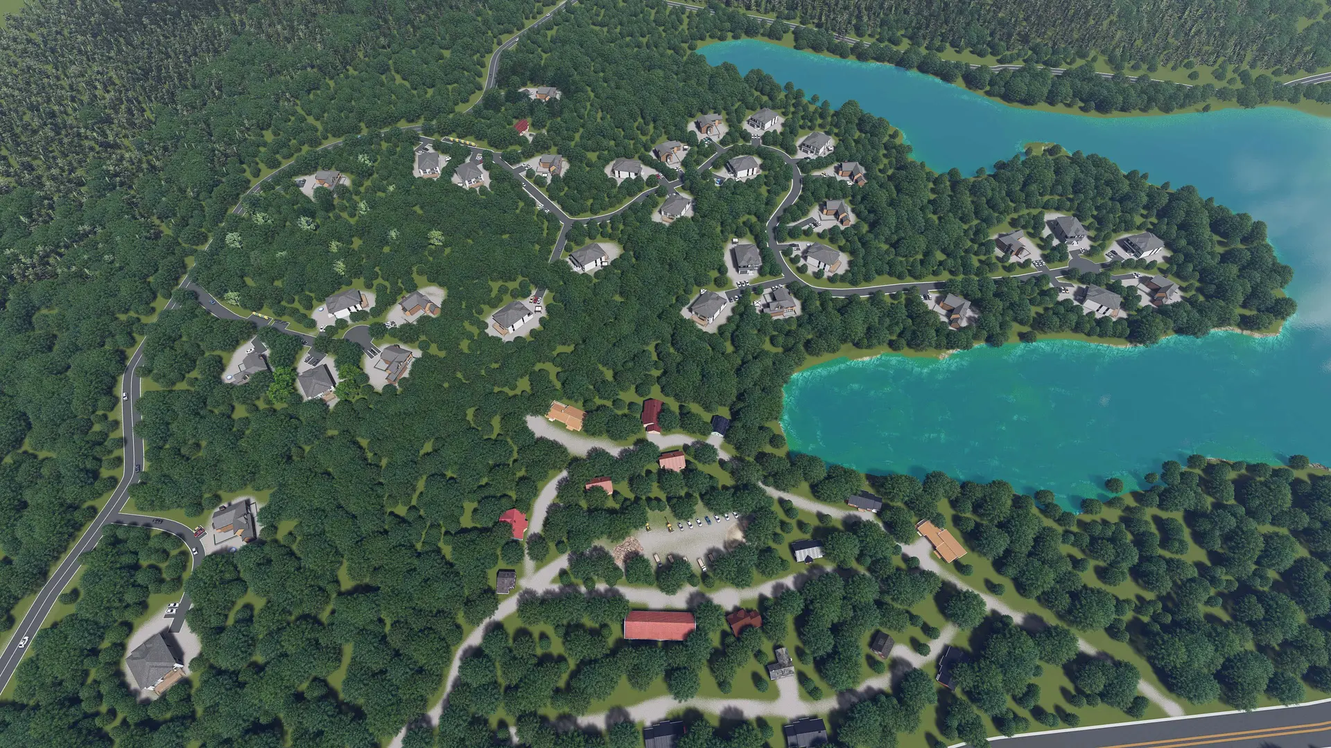 Développement résidentiel en forêt — rendu 3D
