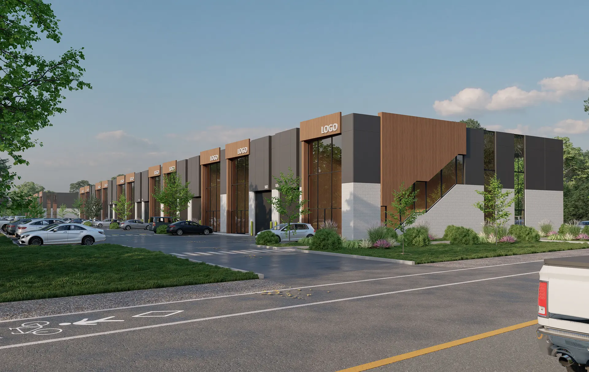 Complexe commercial contemporain — rendu 3D