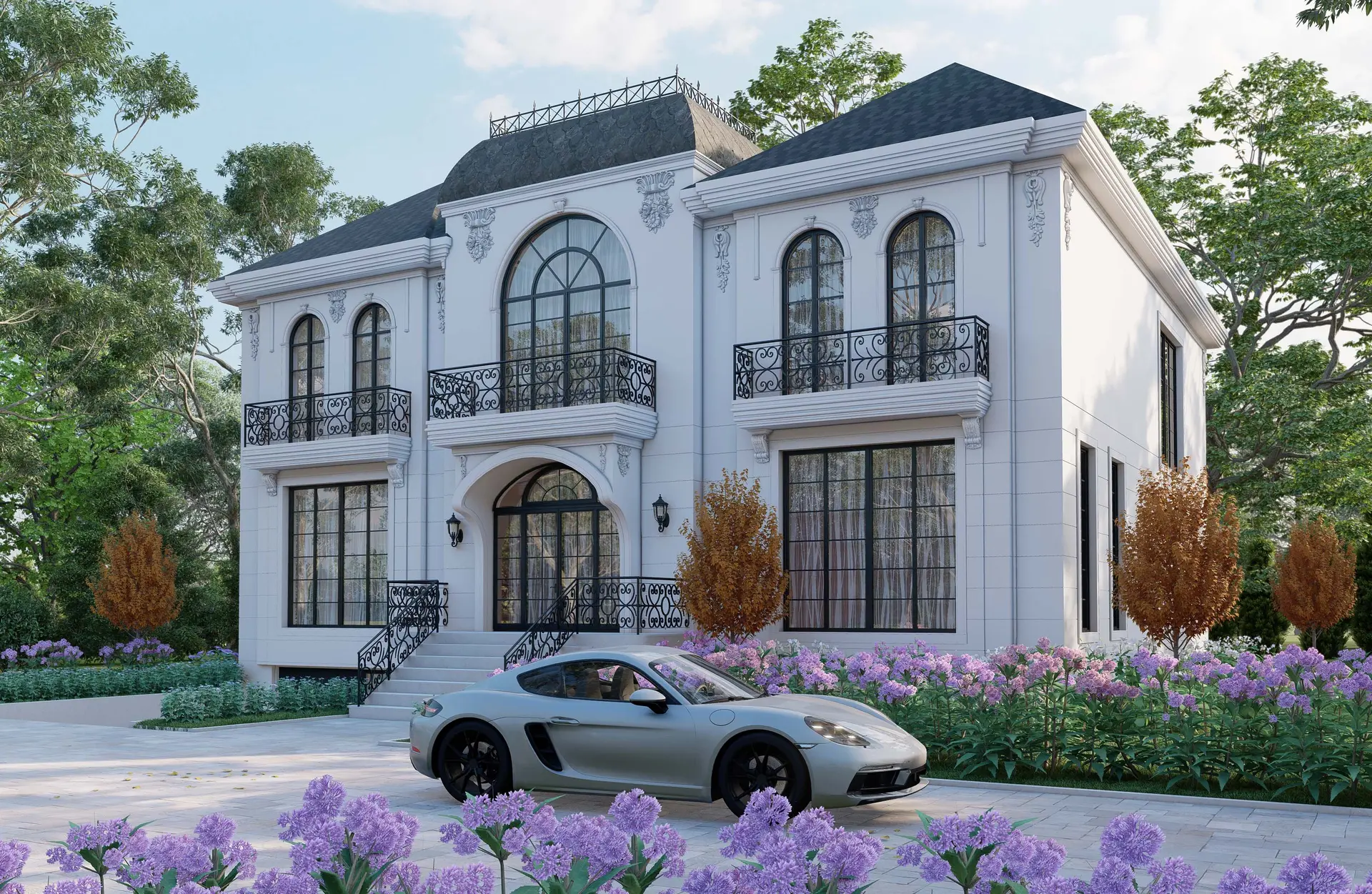 Villa classique blanche — rendu 3D