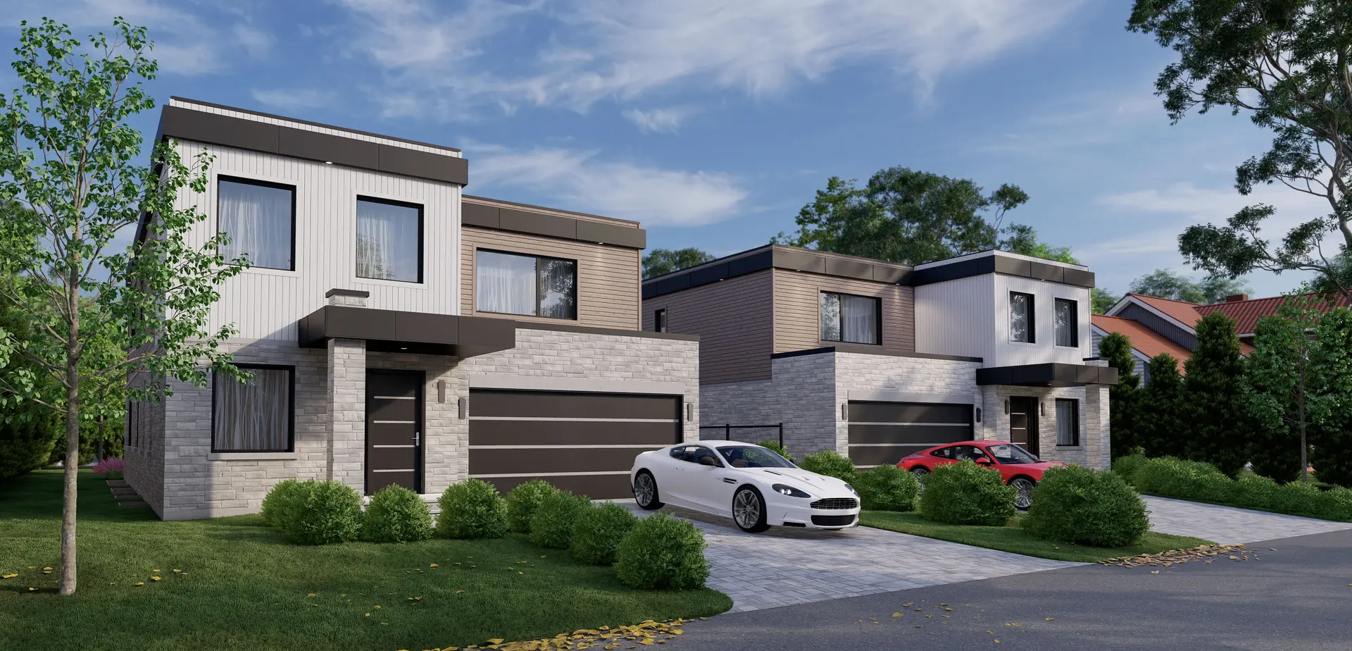 Ensemble de maisons contemporaines — rendu 3D