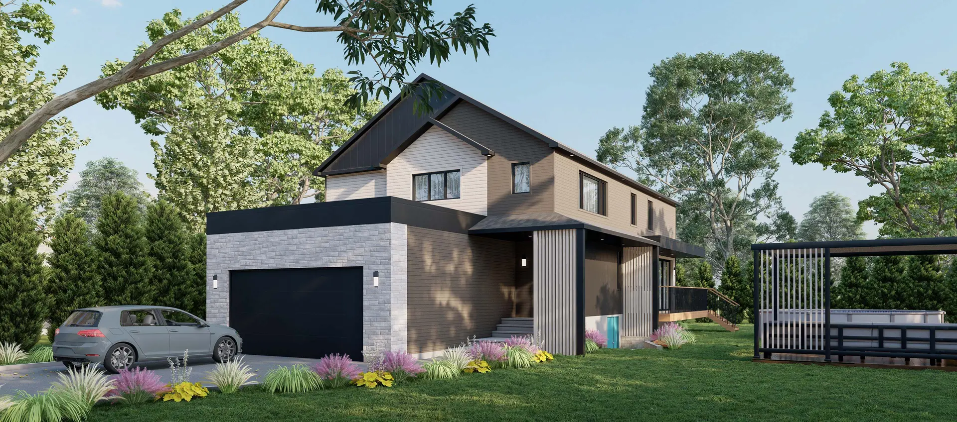 Résidence contemporaine avec annexe — rendu 3D