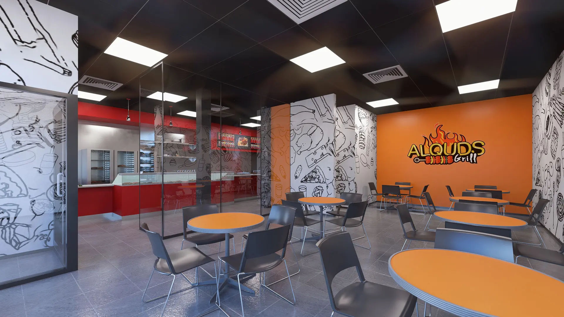 Restaurant rapide — rendu 3D