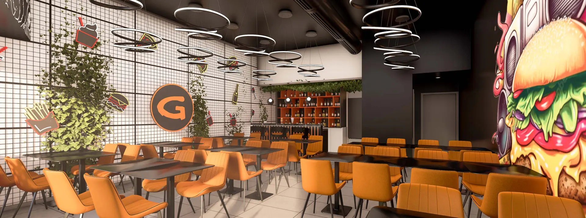 Restaurant contemporain — rendu 3D