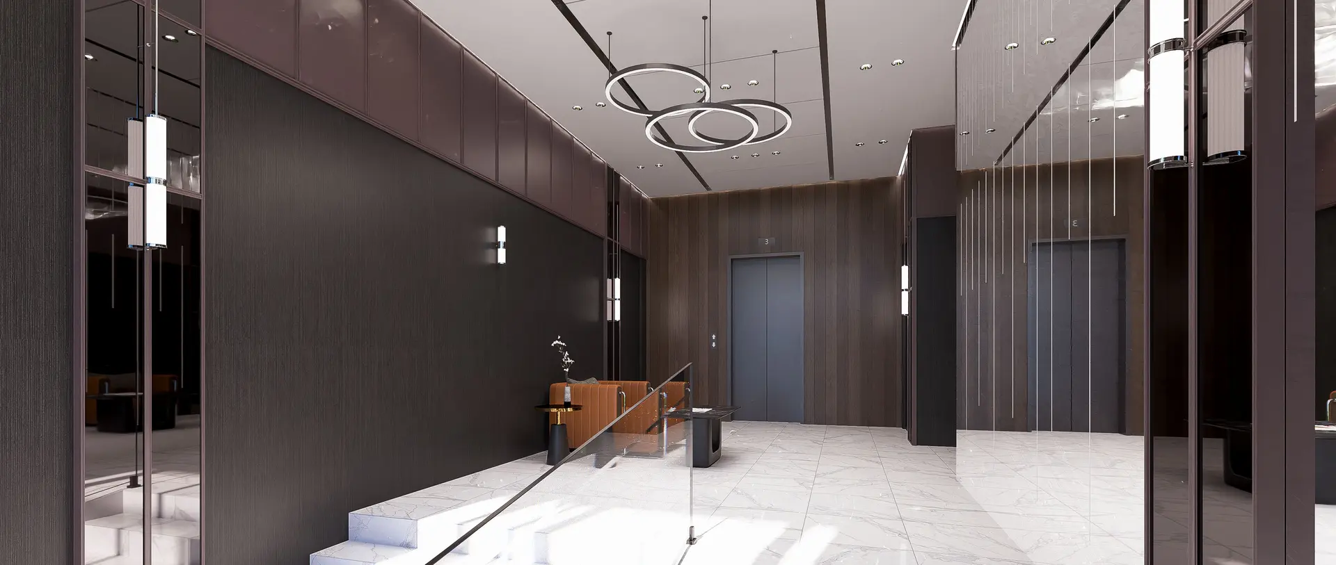 Hall résidentiel — rendu 3D