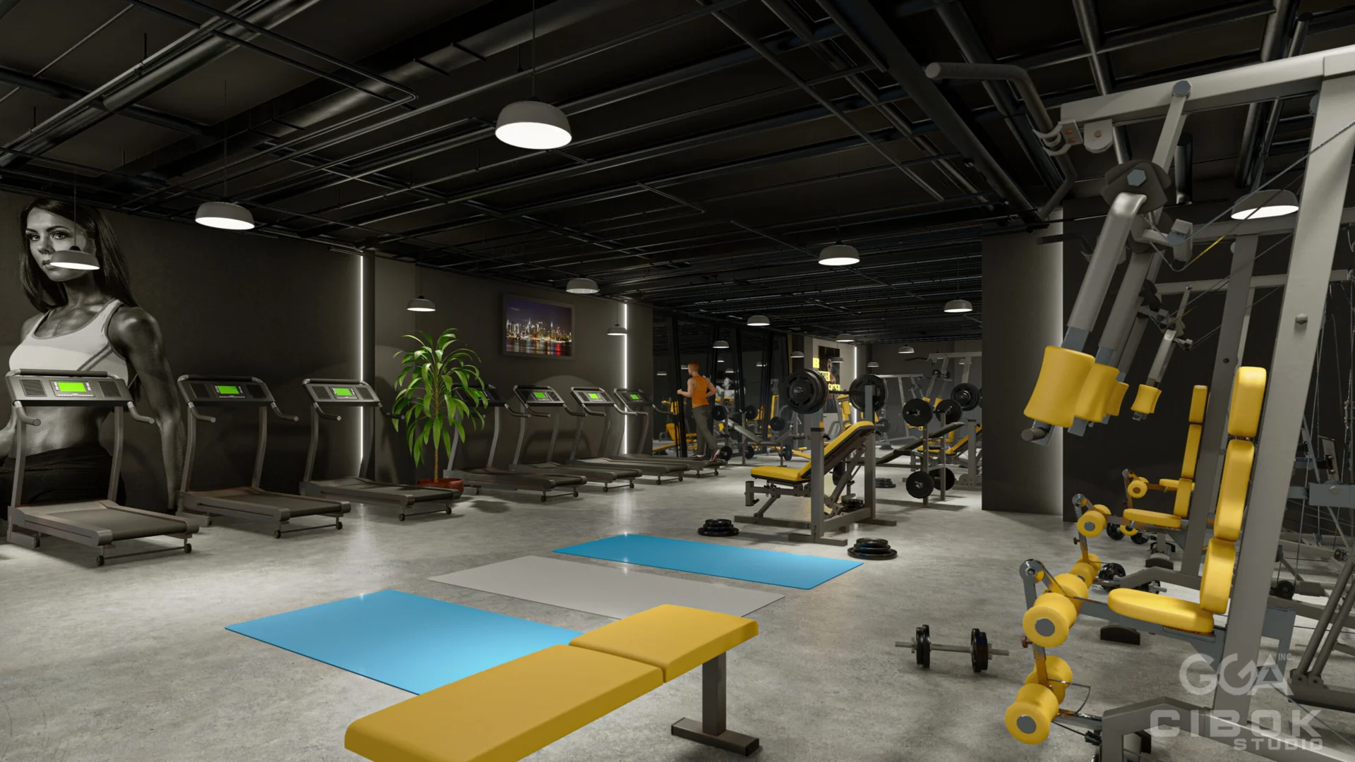 Salle d’entraînement contemporaine — vue 3
