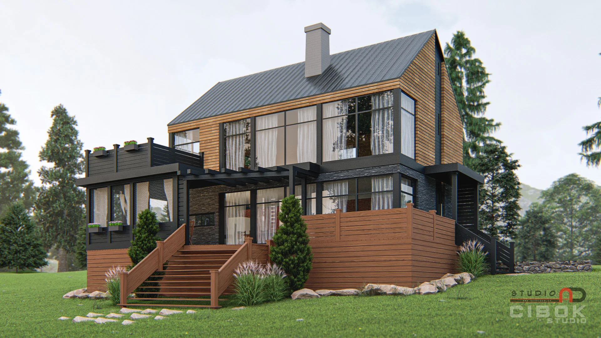 Chalet contemporain — rendu 3D